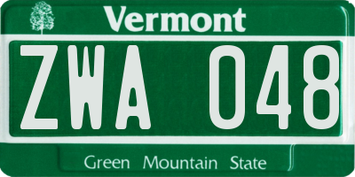 VT license plate ZWA048