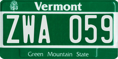 VT license plate ZWA059