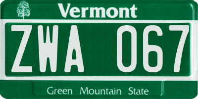 VT license plate ZWA067