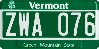 VT license plate ZWA076
