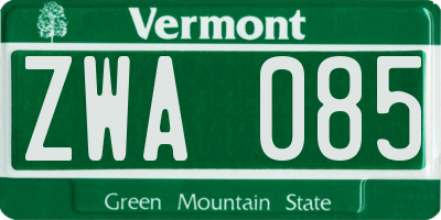 VT license plate ZWA085