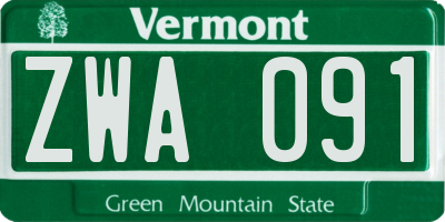 VT license plate ZWA091