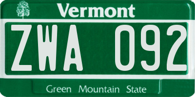 VT license plate ZWA092