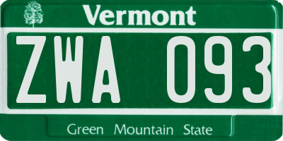 VT license plate ZWA093