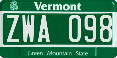 VT license plate ZWA098