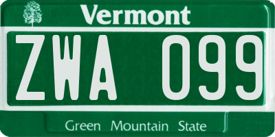 VT license plate ZWA099