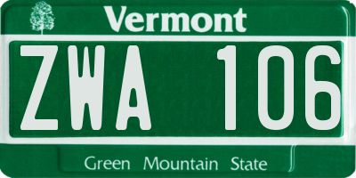 VT license plate ZWA106