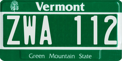 VT license plate ZWA112