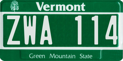 VT license plate ZWA114