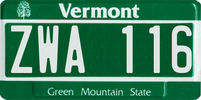 VT license plate ZWA116