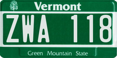 VT license plate ZWA118