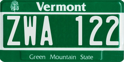 VT license plate ZWA122