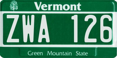 VT license plate ZWA126