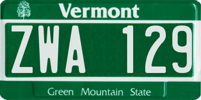 VT license plate ZWA129