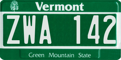 VT license plate ZWA142