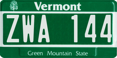 VT license plate ZWA144