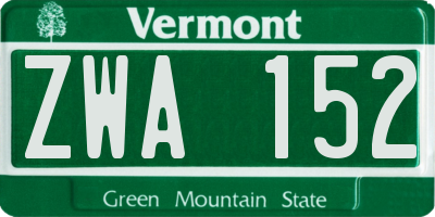 VT license plate ZWA152