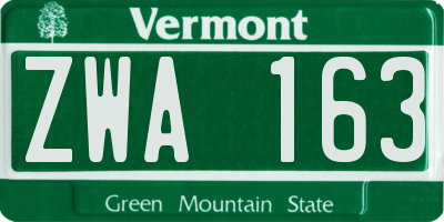 VT license plate ZWA163