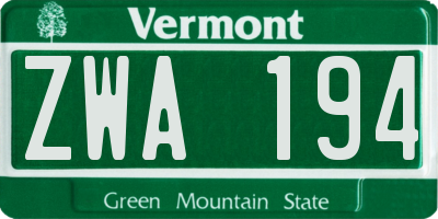 VT license plate ZWA194