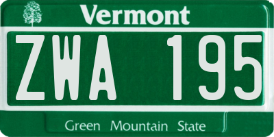 VT license plate ZWA195