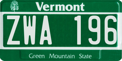 VT license plate ZWA196