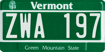 VT license plate ZWA197