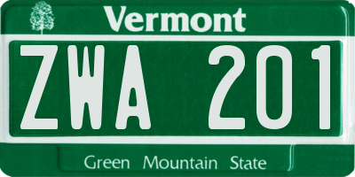 VT license plate ZWA201