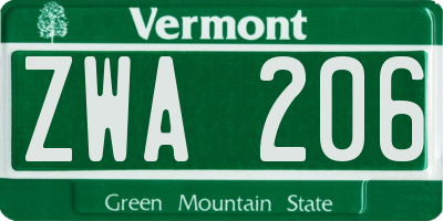 VT license plate ZWA206