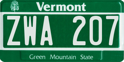 VT license plate ZWA207