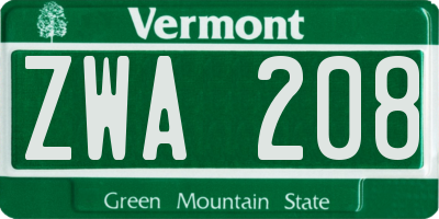 VT license plate ZWA208