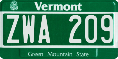 VT license plate ZWA209