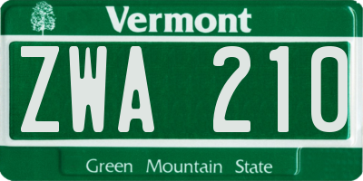 VT license plate ZWA210