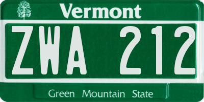 VT license plate ZWA212