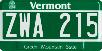 VT license plate ZWA215