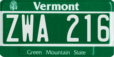 VT license plate ZWA216