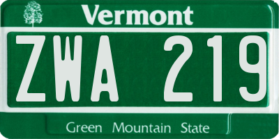VT license plate ZWA219