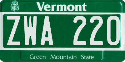 VT license plate ZWA220