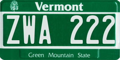 VT license plate ZWA222