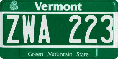 VT license plate ZWA223
