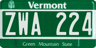 VT license plate ZWA224