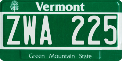 VT license plate ZWA225