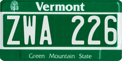 VT license plate ZWA226