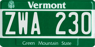 VT license plate ZWA230