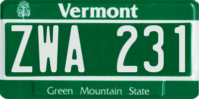 VT license plate ZWA231