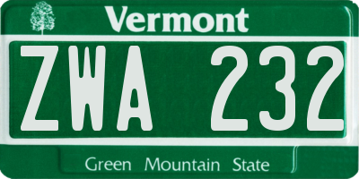VT license plate ZWA232