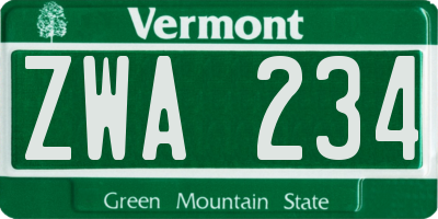 VT license plate ZWA234