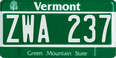 VT license plate ZWA237