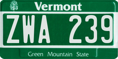 VT license plate ZWA239