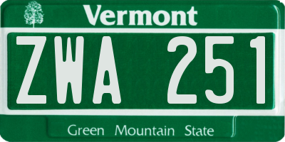 VT license plate ZWA251