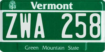 VT license plate ZWA258